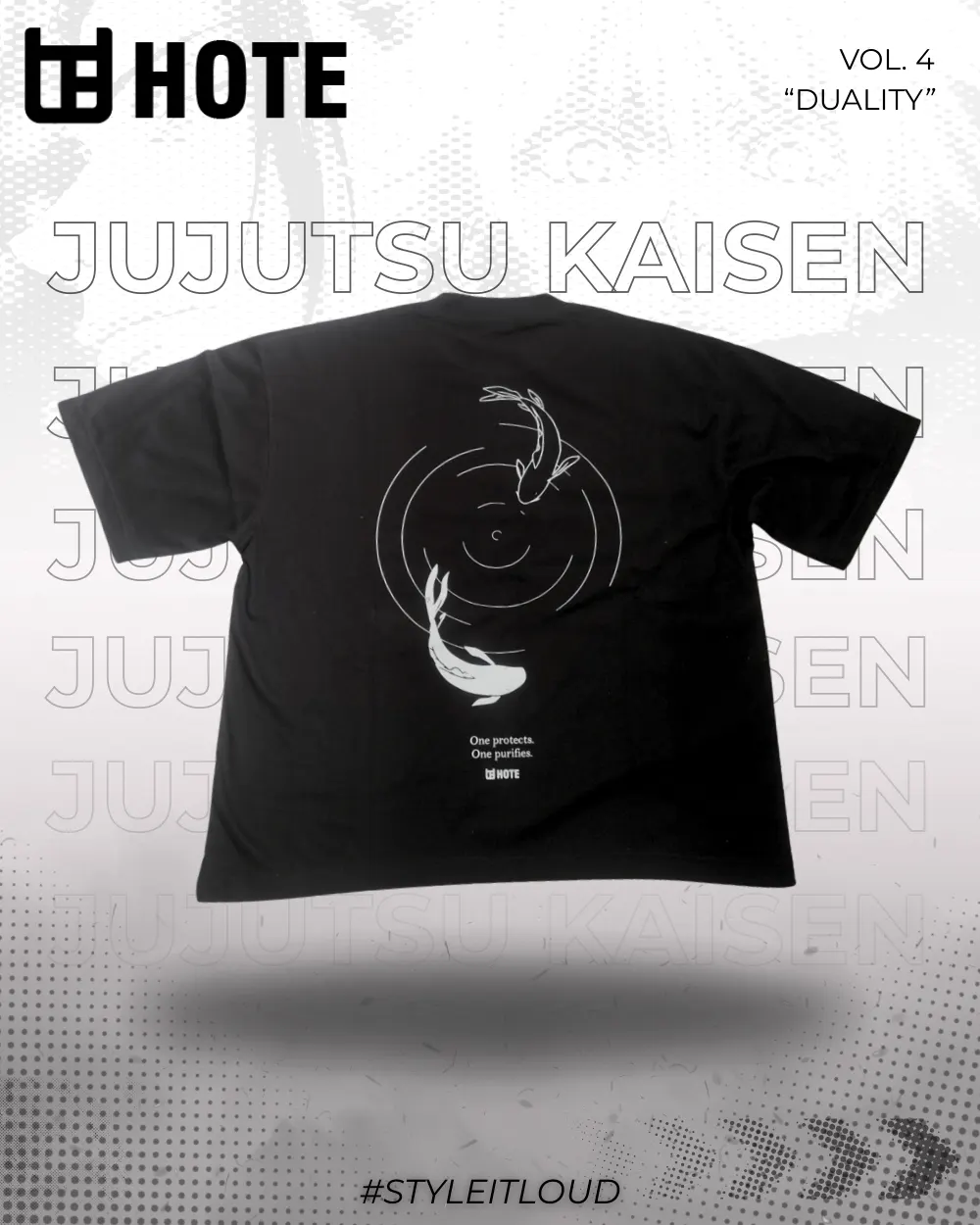 HOTE JJK Tee Duality — boxy oversized, warna hitam